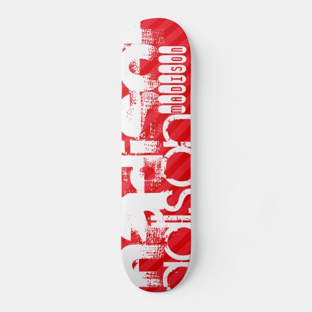 Individuelle Name Muster auf roten Diagonalstreife Skateboard (Vorderseite)