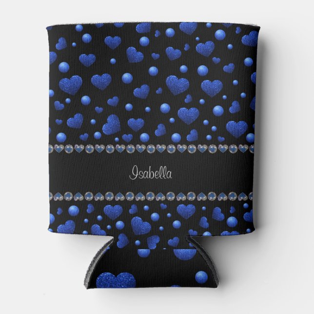 Individuelle Name, Muster des blauen Herzens Glitz Dosenkühler (Vorderseite)