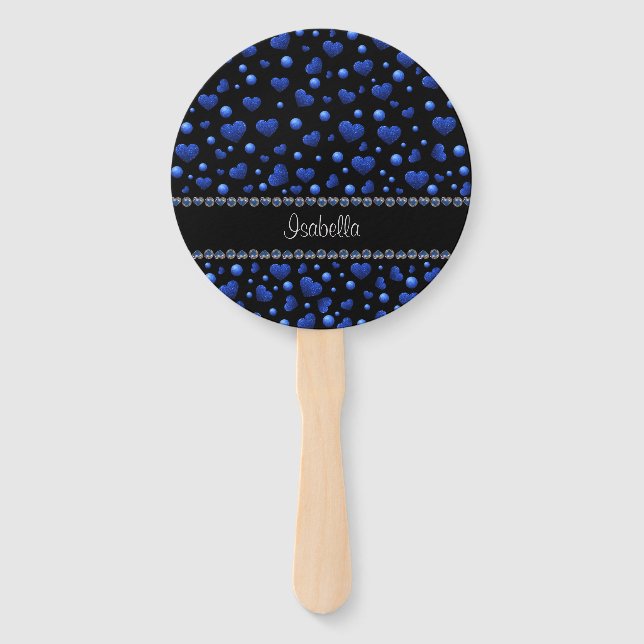 Individuelle Name, Muster des blauen Herzens Glitz Fächer (Vorderseite)