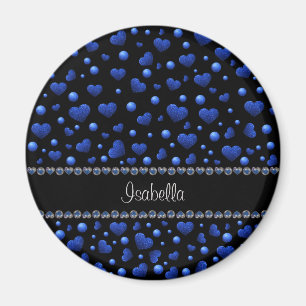 Individuelle Name, Muster des blauen Herzens Glitz Magnet