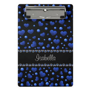 Individuelle Name, Muster des blauen Herzens Glitz Mini Klemmbrett