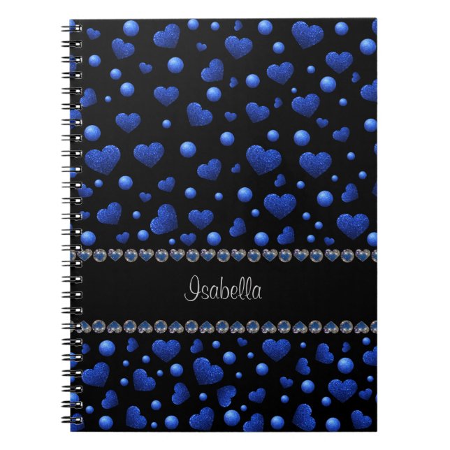 Individuelle Name, Muster des blauen Herzens Glitz Notizblock (Vorderseite)