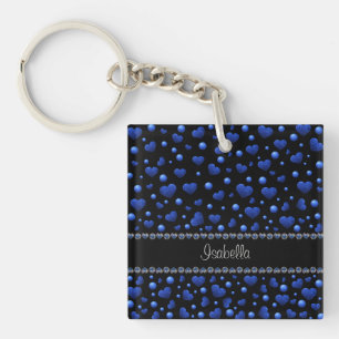 Individuelle Name, Muster des blauen Herzens Glitz Schlüsselanhänger