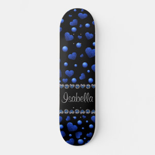 Individuelle Name, Muster des blauen Herzens Glitz Skateboard