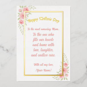 Individuelle Name Muttertagskarte Chic Floral Folien Feiertagskarte