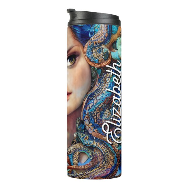 Individuelle Name Mystic Blue Octopus | Fantasy Go Thermosbecher (Nach rechts gedreht)