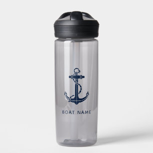Individuelle Name Nautical Navy Blue Anchor Trinkflasche