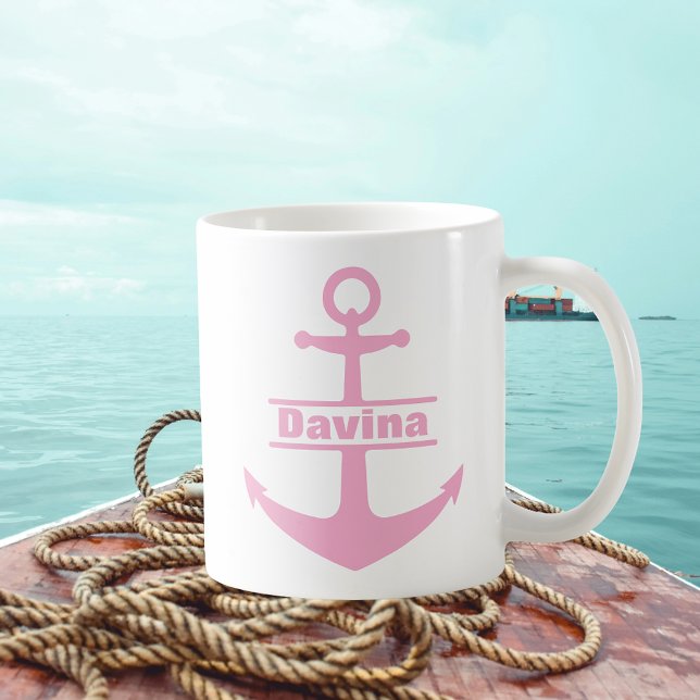 Individuelle Name Nautical Pink Anchor Tasse (Custom Name Nautical Pink Anchor Mug
)