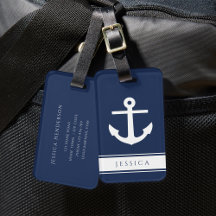 Individuelle Name Navy Blue Nautic Luggage Tag
