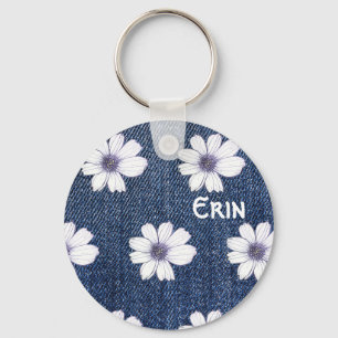 Individuelle Name Navy Blume Tastenring Schlüsselanhänger