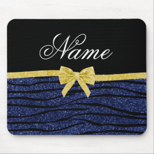 Individuelle Name Navy Glitzer Zebra Streifen Bug Mousepad