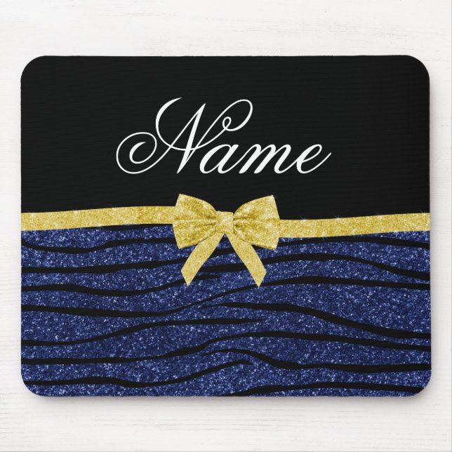 Individuelle Name Navy Glitzer Zebra Streifen Bug Mousepad (Vorne)