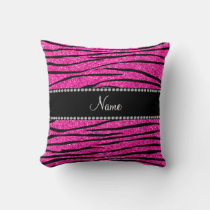 Individuelle Name Nebel Rosa Glitzer Zebrastreifen Kissen