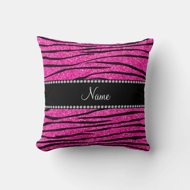 Individuelle Name Nebel Rosa Glitzer Zebrastreifen Kissen (Vorderseite)