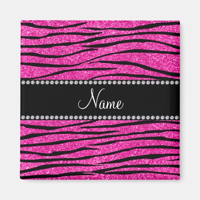 Individuelle Name Nebel Rosa Glitzer Zebrastreifen Magnet (Vorne)