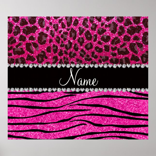 Individuelle Name Nebel rosa Zebrastreifen Leopard Poster (Vorne)