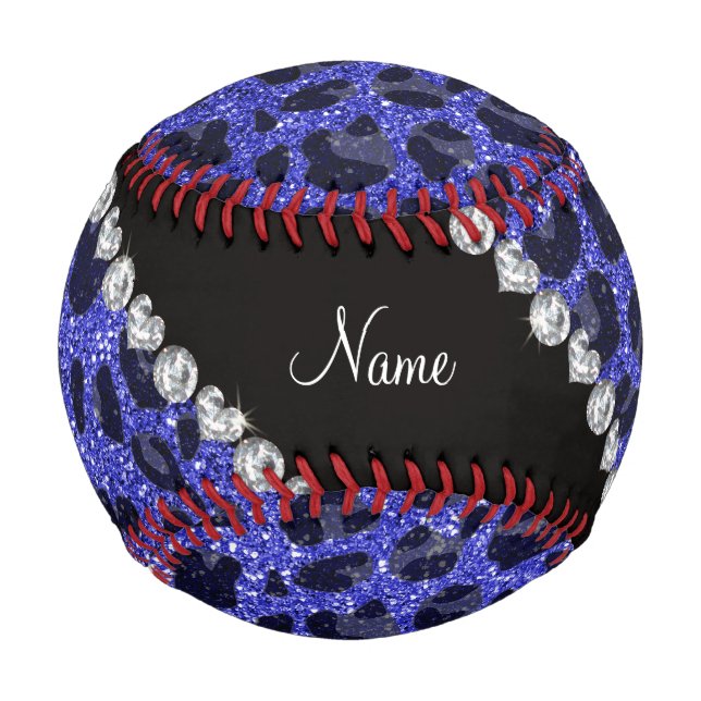 Individuelle Name Neon Blue Glitzer Leopard Druck Baseball (Vorderseite)