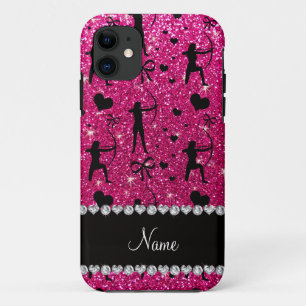 Individuelle Name Neon Hot Rosa Glitzer Bogenschie iPhone 11 Hülle