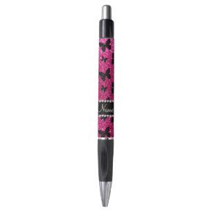 Individuelle Name Neon Hot Rosa Glitzer Schmetterl Kugelschreiber