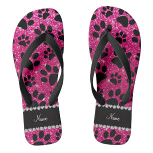 Individuelle Name Neon Hot Rosa Glitzer Schwarzer  Flip Flops
