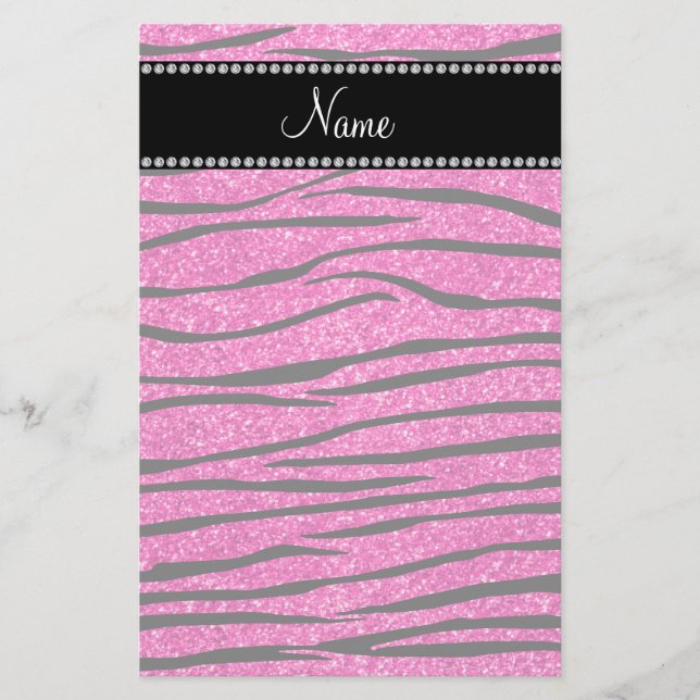 Individuelle Name Neon Hot Rosa Glitzer Zebra Stre Briefpapier (Vorderseite)