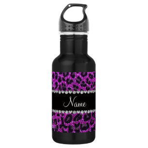 Individuelle Name Neon lila Glitzer Leopard Druck Edelstahlflasche