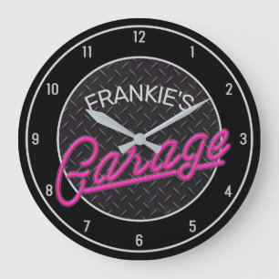 Individuelle Name Neon Look Diamant Garage Tools Große Wanduhr