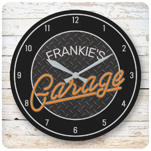 Individuelle Name Neon Look Diamant Garage Tools Große Wanduhr