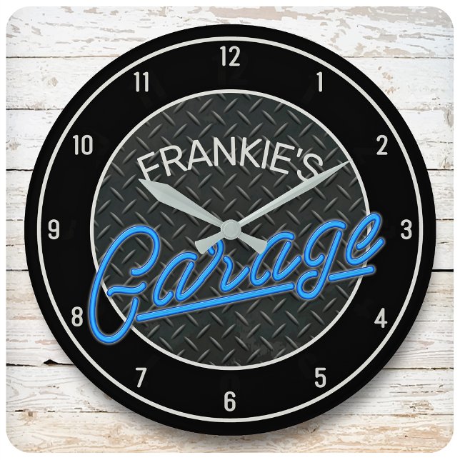 Individuelle Name Neon Look Diamant Garage Tools Große Wanduhr (Von Creator hochgeladen)
