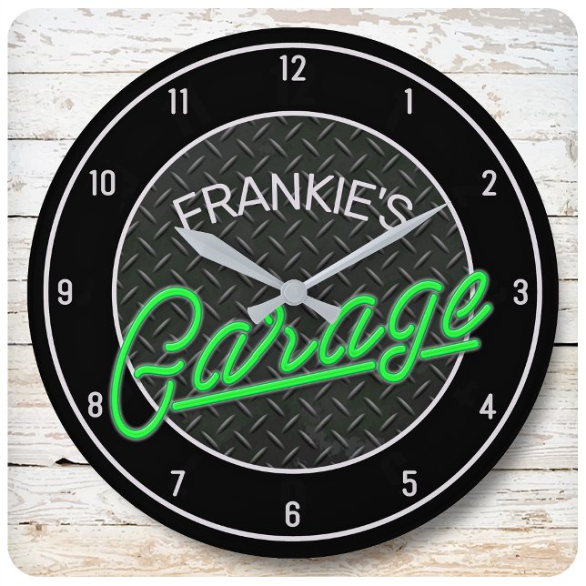 Individuelle Name Neon Look Diamant Garage Tools Große Wanduhr (Von Creator hochgeladen)