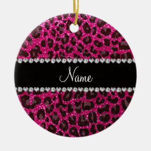Individuelle Name Neonfarben Glitzer Leopard Druck Keramikornament