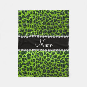 Individuelle Name Neongrün Glitzer Leopard Druck Fleecedecke