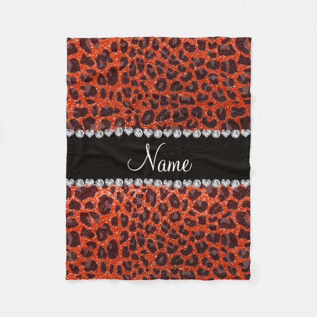 Individuelle Name Neonorange Glitzer Leopard Fleecedecke (Vorderseite)