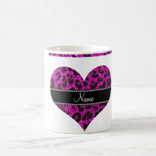 Individuelle Name Neonrosa Glitzer Leopard Druck Tasse