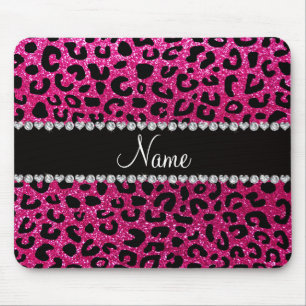 Individuelle Name Neonrot Hot Rosa Glitzer Cheetah Mousepad