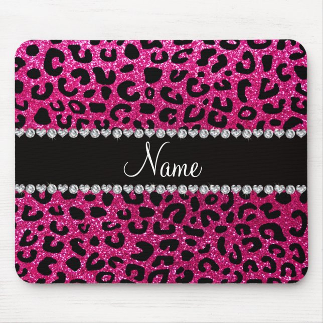 Individuelle Name Neonrot Hot Rosa Glitzer Cheetah Mousepad (Vorne)