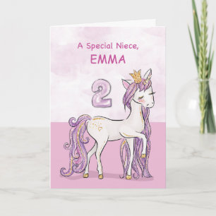 Individuelle Name Niece 2. Geburtstag Rosa Pferd m Karte