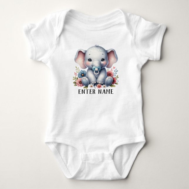 Individuelle Name Niedlich Baby Girl Elephant Baby Strampler (Vorderseite)