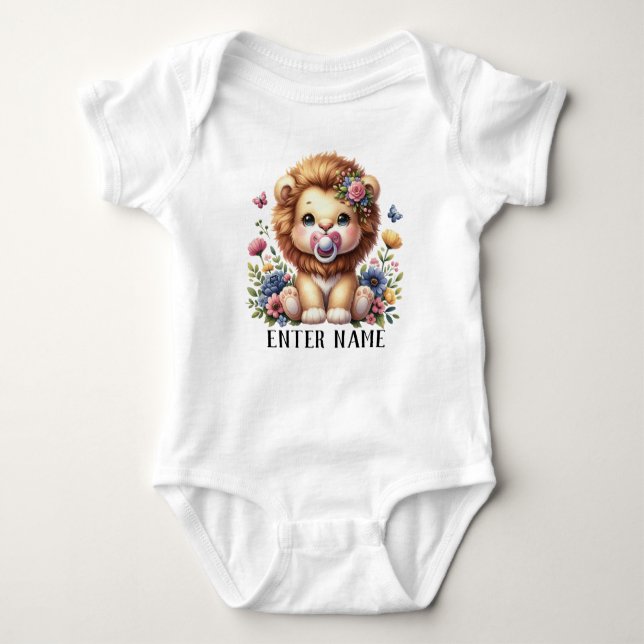 Individuelle Name Niedlich Baby Girl Lion Baby Strampler (Vorderseite)