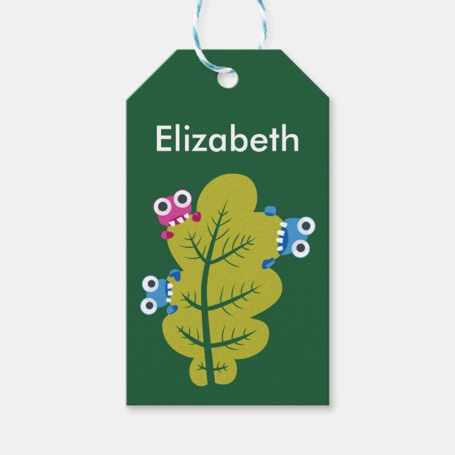 Individuelle Name Niedlich Bugs essen grünes Leaf Geschenkanhänger (Vorderseite)