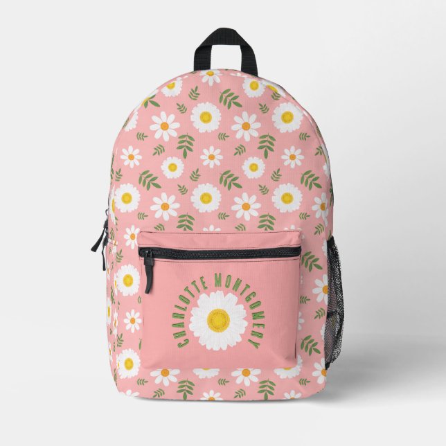 Individuelle Name Niedlich Daisy Floral Pattern Sc Bedruckter Rucksack (Vorderseite)