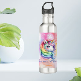 Individuelle Name Niedlich Einhorn und Regenbogen Edelstahlflasche