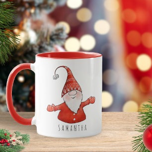 Individuelle Name Niedlich Gnome Roter Weihnachten Tasse