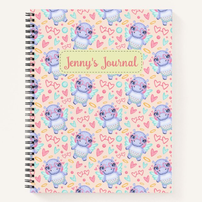 Individuelle Name Niedlich Hippo Bullet Journal Notizbuch (Vorderseite)