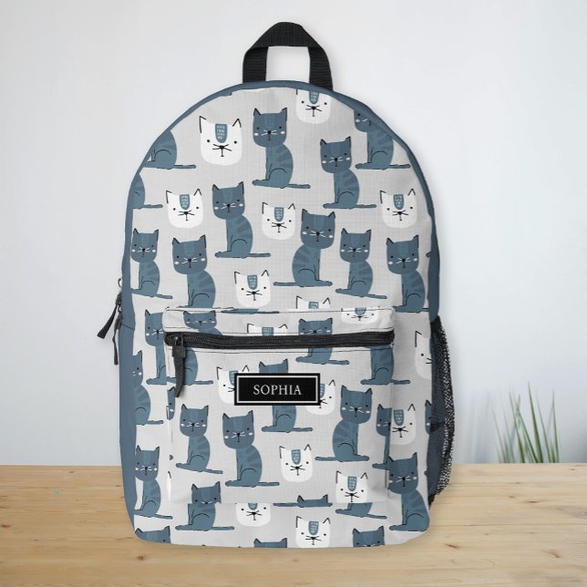 Individuelle Name Niedlich Katzen Muster Nordische Bedruckter Rucksack (Custom Name Cute Cats Pattern Nordic Kids Printed Backpack)