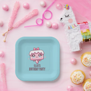 Individuelle Name Niedlich Kawaii Geburtstagskuche Pappteller