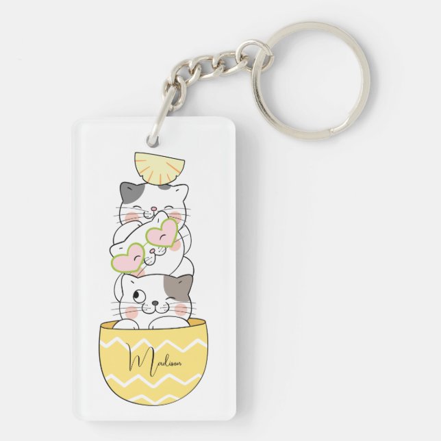 Individuelle Name Niedlich Kittens Schlüsselanhänger (Rückseite)