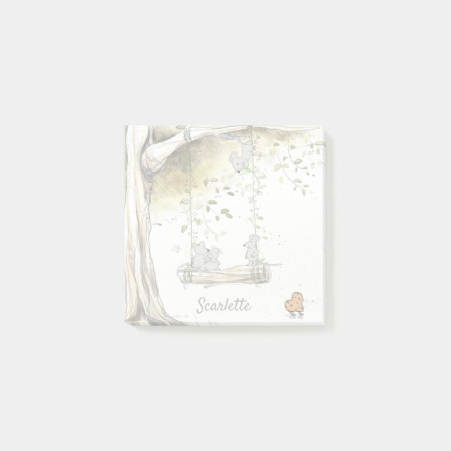 Individuelle Name Niedlich Mäuse School Post-it Klebezettel (Vorderseite)