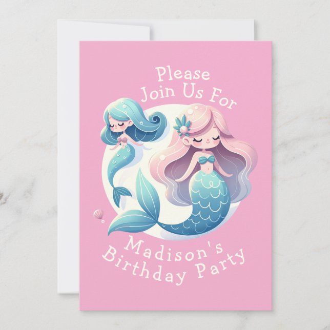 Individuelle Name Niedlich Mermaid Thema Magisch G Einladung (Vorderseite)