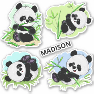 Individuelle Name Niedlich Panda Aufkleber
